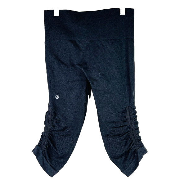 Lululemon Sz 2 In The Flow Crop Ruched Side Legging Heathered Deep Coal Black - Picture 2 of 5